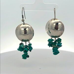 Silver and Turquoise Hammered Dome Dangle Earrings